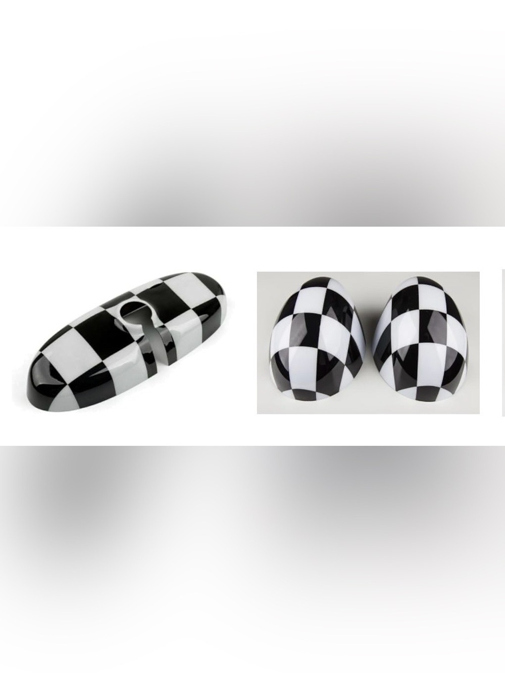 Mini Cooper Black & White Checker Side Mirror Cover Caps & Rearview Mirror Cover